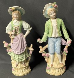 Vintage Porcelain Country Man & Woman Figurines