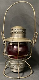 Vintage Railroad Lantern With Red Globe