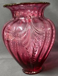 Vintage Fenton Cranberry Feather Vase