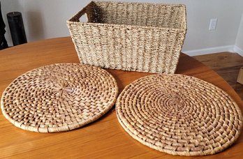 2 Hand-woven Grass Placemat And 1 Handwoven Basket