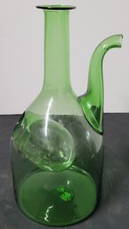 Vintage Hand Blown Green Glass Wine Decanter W/ice Chamber