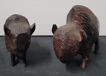 American Buffalo Bison Statues Figures Hand Carved