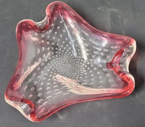 Vintage Art Glass Pink & Clear Bullicante Controlled Bubble Bowl