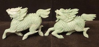 Pair Of Vintage Soapstone Dragon Carvings