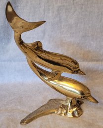 Vintage Solid Brass Dolphins Statue