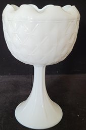 Vintage Tall Quilted Milk Glass Pedestal Compote