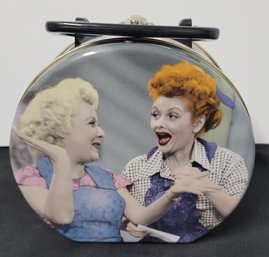 Vintage I Love Lucy With Ethel Round Metal Tote Lunch Box