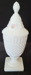 Vintage Milk Glass Tall Lidded Pedestal Candy Dish
