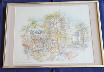 Vintage French Painting Water Coloured Paris Scene