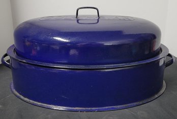 Vintage Columbian Enamelware Roaster With Lid Cobalt Blue