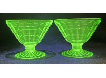 Vintage Anchor Hocking Block Optic Uranium Glass Sherbet Cups