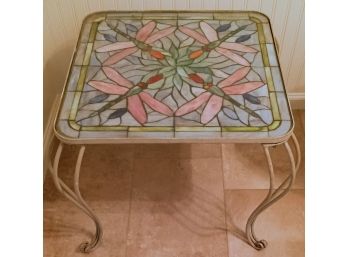 Pretty Outdoor Stain Glass Top Side Table