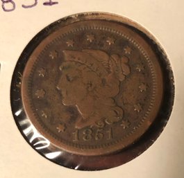 1851 United States Large Cent (bent)