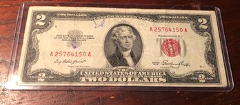 1953 Two Dollar Bill Red Seal (Ink Marks)