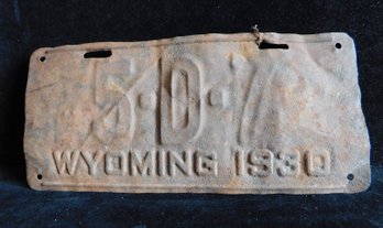1930 Wyoming License Plate (rusty)