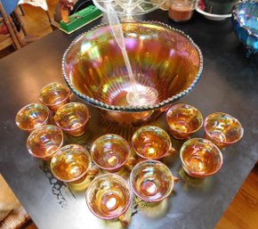 Maragold Carnival Punch Bowl & 12 Cups (chipped)