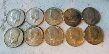 10 Kennedy 40 Percent Silver Half Dollars - Mixed Dates