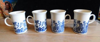 4 Blue Willow Tall Cups England