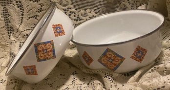 Two Vintage Enamel Bowls.