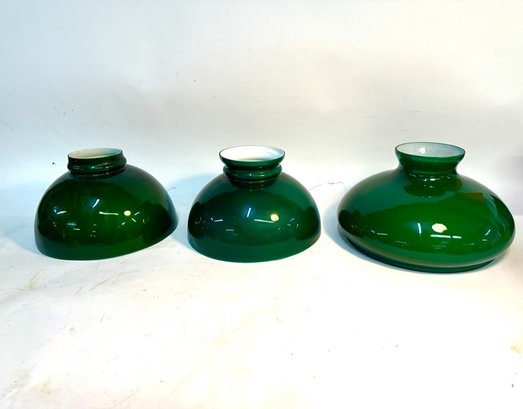 Three Emerald Glass Shades Various Sizes