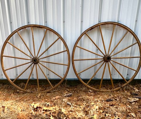 Pair Of Large Antique Wagon Wheels Approx. 55 Inches