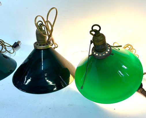 Three Antique Emerald Glass Shades