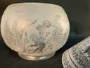 Three Antique Etched Glass Landscape Shades