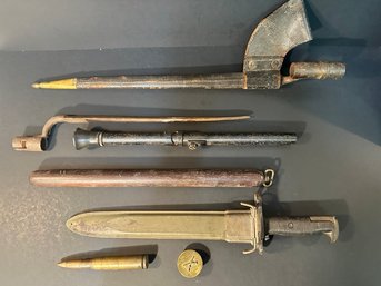 Vintage Military Knife, Bayonet, Scope Etc.