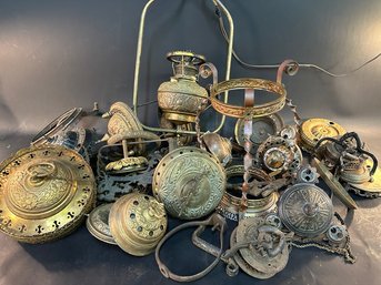 Large Group Of Antique Hanging Lamp Parts