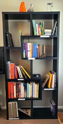 Lot- Modern Bookcase, Books, Keyboard, Vase