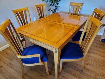 Stanley Dining Table 2 Leaves And 8 Royal Blue Chairs 68x44x30