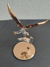 Miniature Glass Eagle Sculpture  Gold Trim