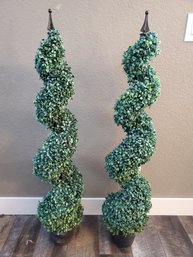 2 Faux Spiral Topiaries