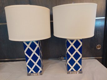 Blue And White Diamond Table Lamps (2)