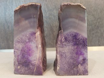 Agate Bookend Book End Stone Purple White