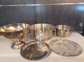 Silver Toned Serving Bowl And Platters