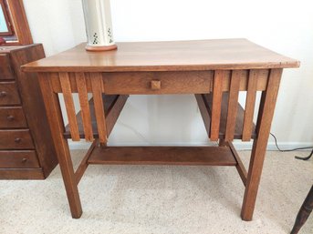 Oak Arts & Crafts Style Writing Desk With Bookcase Sides