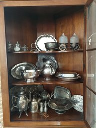 Collection Of Silverplate Bowls And Platters 3 Shelves