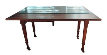 Mahogany French Style Expandable Table With Glass Top