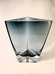 Art Murano Glass Smoky Blue Triangular Mouth Vase