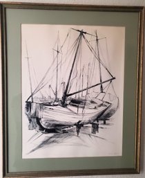 Large Signed Sailboat Lithography