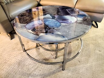 Italian Glass Chrome Rock Table With Pocket Side Table