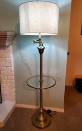 Heavy Brushed Brass Floor Lamp With Glass Table