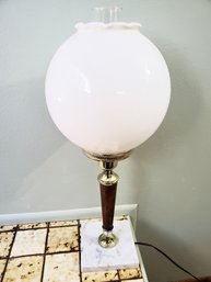 Milk Glass Lamp On Marble Base