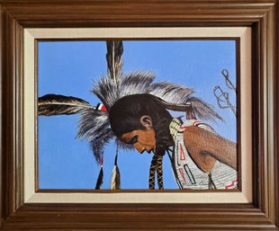 Singed Framed Native American Oil Painting