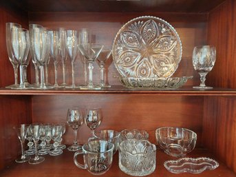Crystal Champagne Flutes And Dishes 2 Shelves