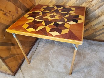 MCM Marquetry Wood Folding Card Table