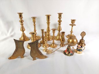 Collection Of Brass Candle Holders Bell Apple Decor