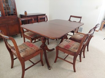 Cherry Wood Dining Table With 2 Leaves And Chairs And Cover
