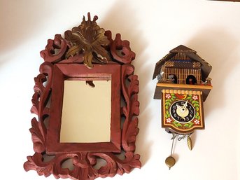 Decorative Wood Mirror Vintage Cuckoo Clock